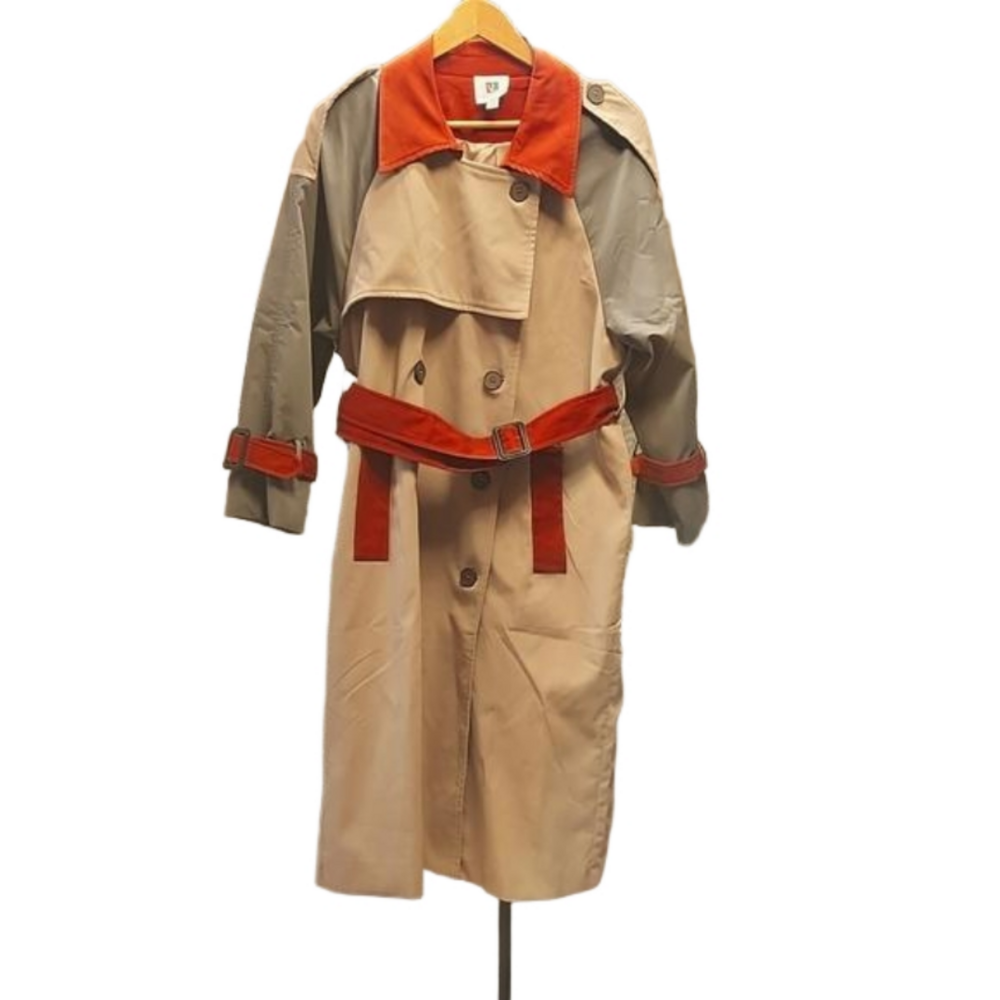 NWT Vicky and Lucas color block double-breasted trench coat sz L midi